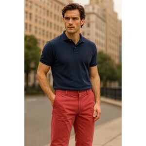 Polo Ralph Lauren Salmon Chino Pants Slim G.I.‎ Fit Flat Front Logo Preppy 36x32